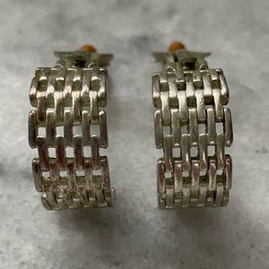 Vintage Silver Mesh Link Huggie Clip On Earrings